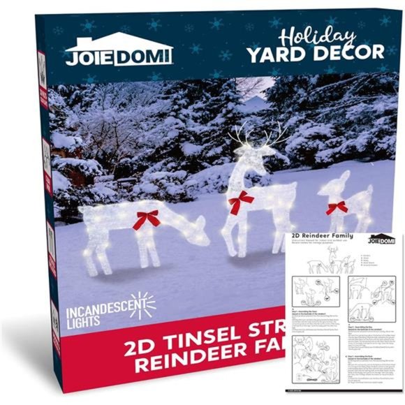 3 Pcs 2D Christmas Reindeer Family Decor Warm White Lights with Metal Stakes - Picture 7 of 7